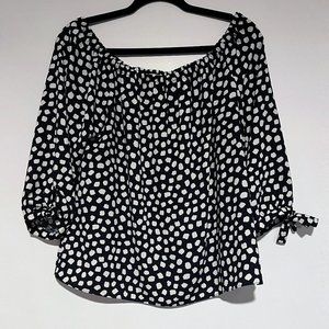 J. Crew Navy Blue Polka Dot Off the Shoulder Blouse